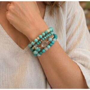 Pomina Blue Beaded Stretch Bracelet Stack NWT